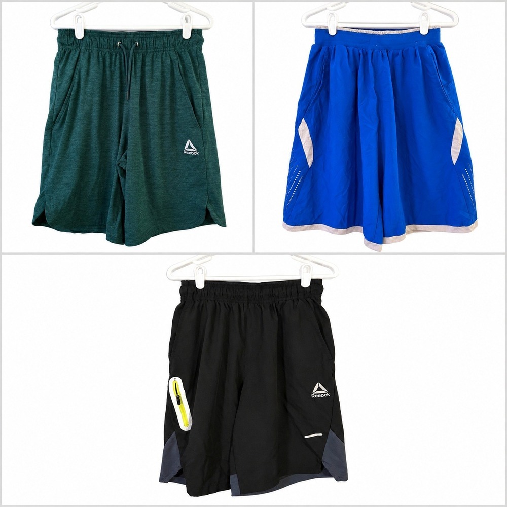Reebok Lot of 3 Shorts Mens Small Athletic Basketball Workout Black Blue Green